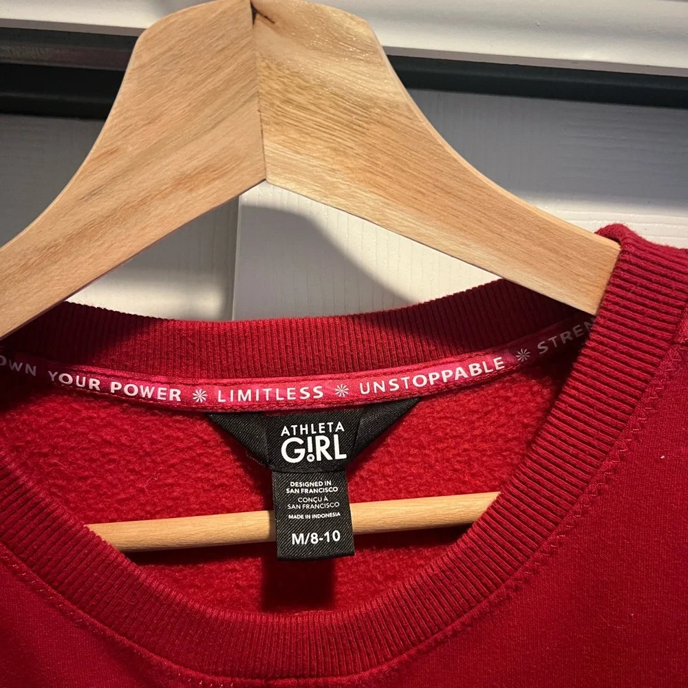 Athleta Girl, Cropped Red Twist-front Girls Sweatshirt, Size M (8-10) - Picture 6 of 6